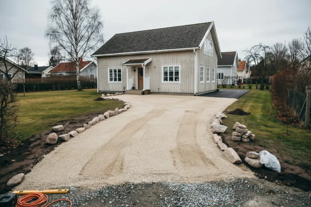 inf r asfaltering av uppfarten markarbetet som avg r h llbarhet och avrinning